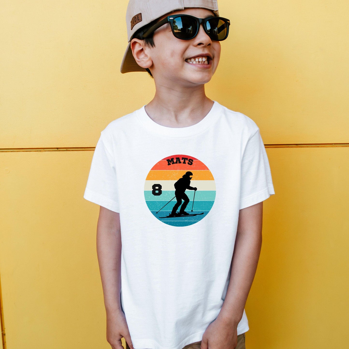 Skifahren Shirt für Jungen und Mädchen - personalisiert mit Name & Zahl - auch für Erwachsene