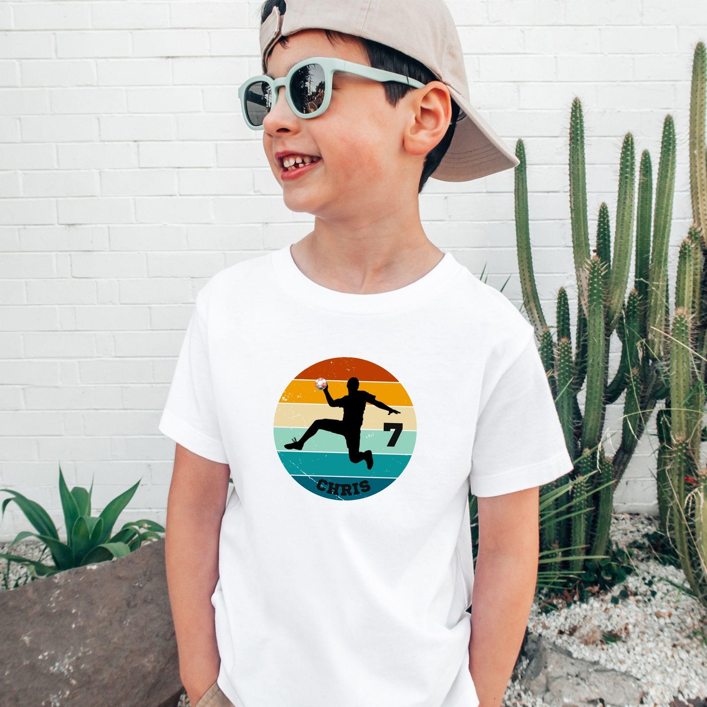 Handball Geburtstagsshirt für Kinder - personalisiert mit Name & Zahl - Handballer Shirt - auch für Erwachsene