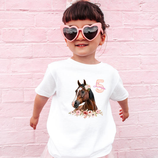 Pferde T-Shirt – personalisiert mit Name & Zahl - Geschenk Pferd Geburtstag