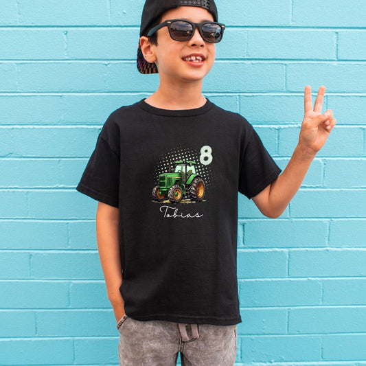 Traktor Shirt für Kinder - personalisiert mit Name & Zahl - Trecker Geburtstagsshirt für Mini-Landwirte