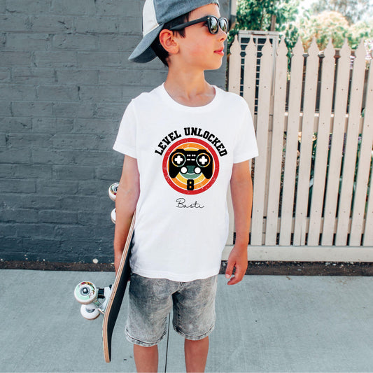 Gaming Geburtstag T-Shirt Level Unlocked für Kinder - personalisiert mit Name & Zahl - Ansicht 2