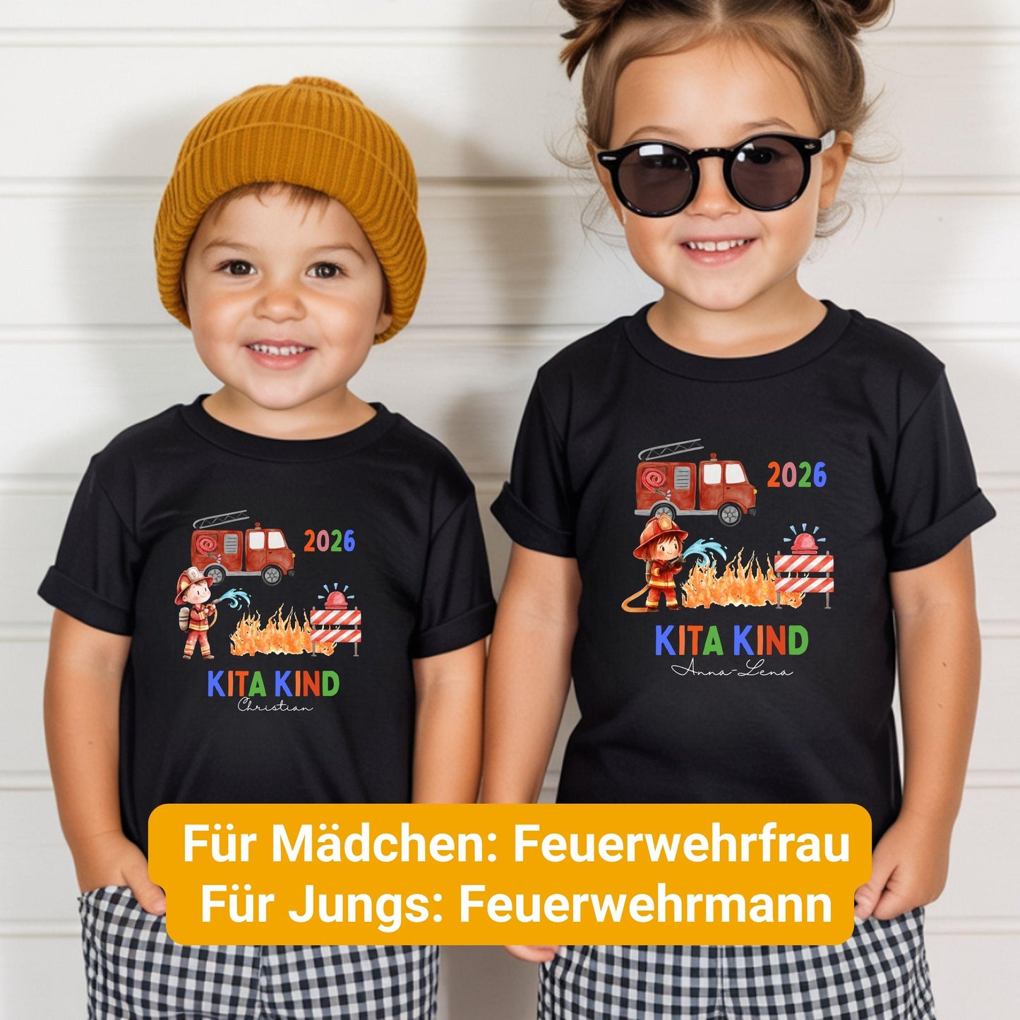 Feuerwehr Kita Kind 2026 Shirt – personalisiert mit Name & Jahr – Geschenk Kindergarten Start