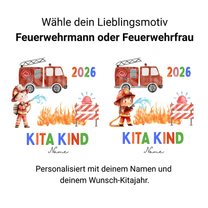 Feuerwehr Kita Kind 2026 T-Shirt – personalisiert mit Name & Jahr Kita Start