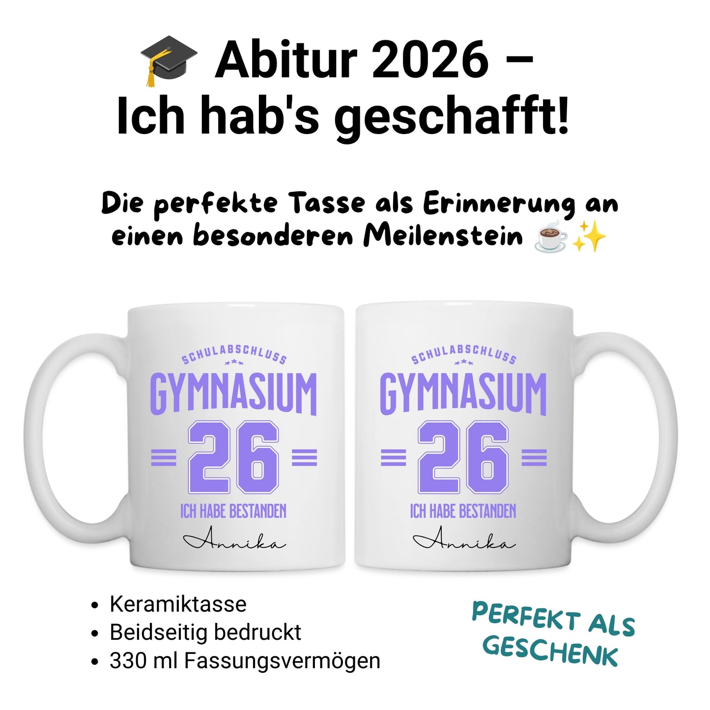 Abitur Tasse 2026 personalisiert mit Name - Schulabschluss Gymnasium