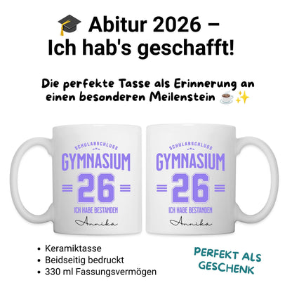Abitur Tasse 2026 personalisiert mit Name - Schulabschluss Gymnasium