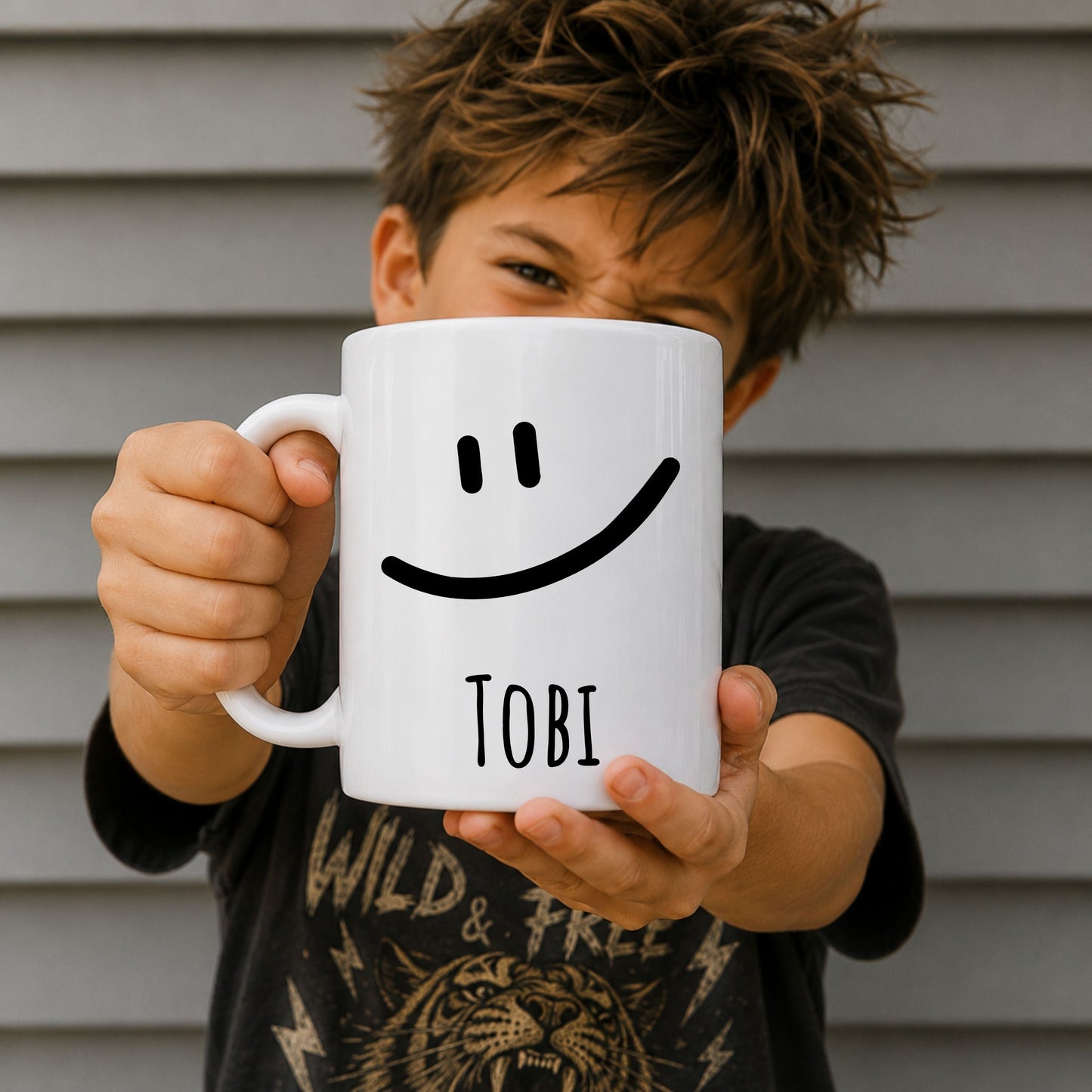 Personalisierte Tasse mit Namen – Lustige Namenstasse mit Lächeln – Individuelles Geschenk für Kinder & Erwachsene