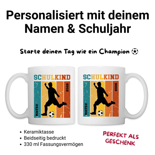 Retro Fußball Schulkind Tasse 2026 - personalisiert Name & Schuljahr - Einschulung Geschenk - Ansicht 2