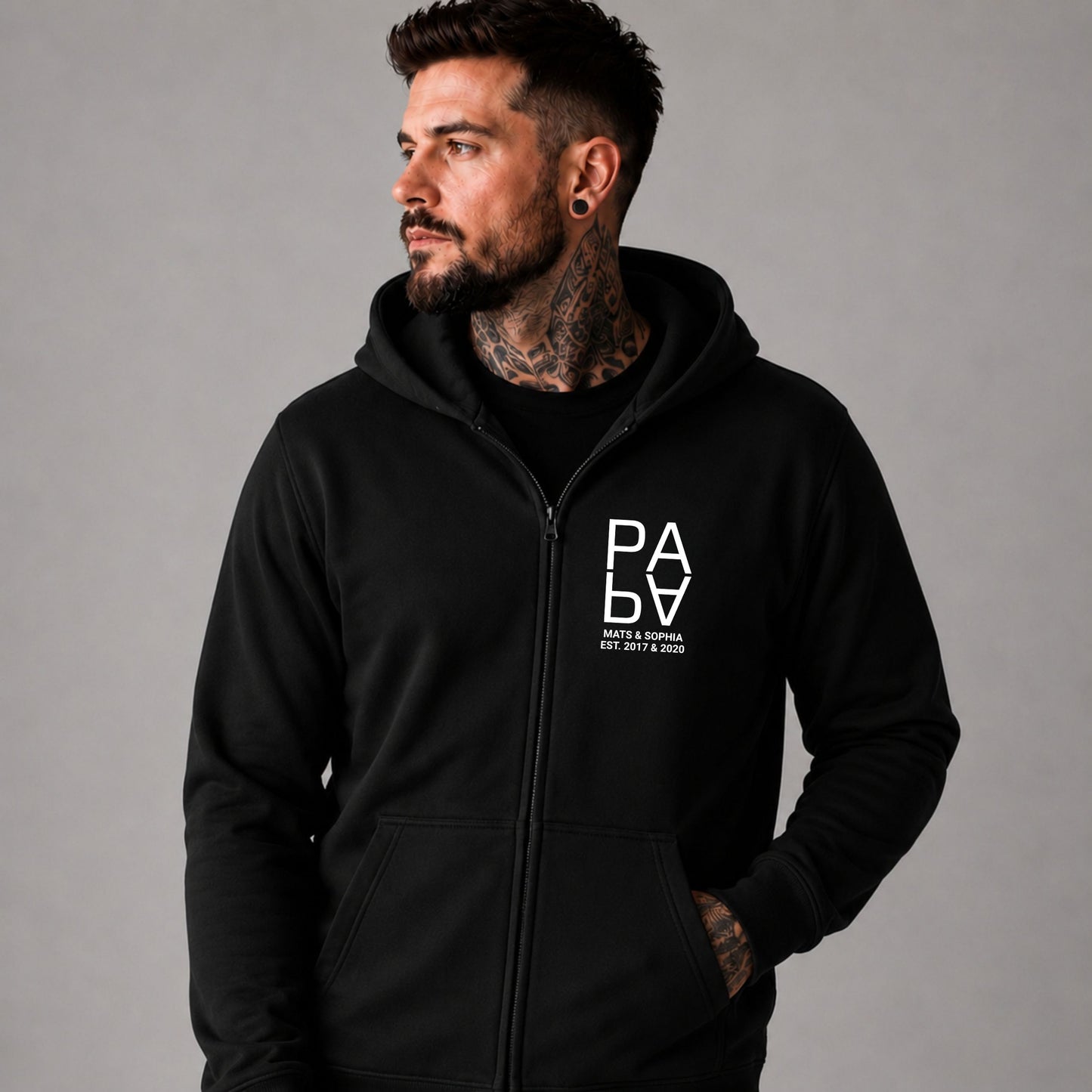 Papa Sweatjacke mit Reißverschluss - Personalisiert mit Kindernamen und Geburtsjahr