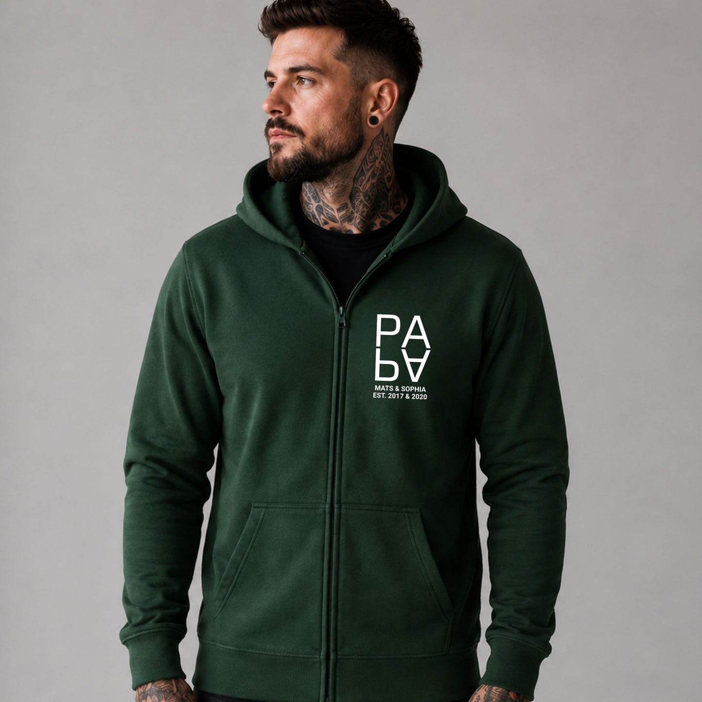 Papa Sweatjacke mit Reißverschluss - Personalisiert mit Kindernamen und Geburtsjahr