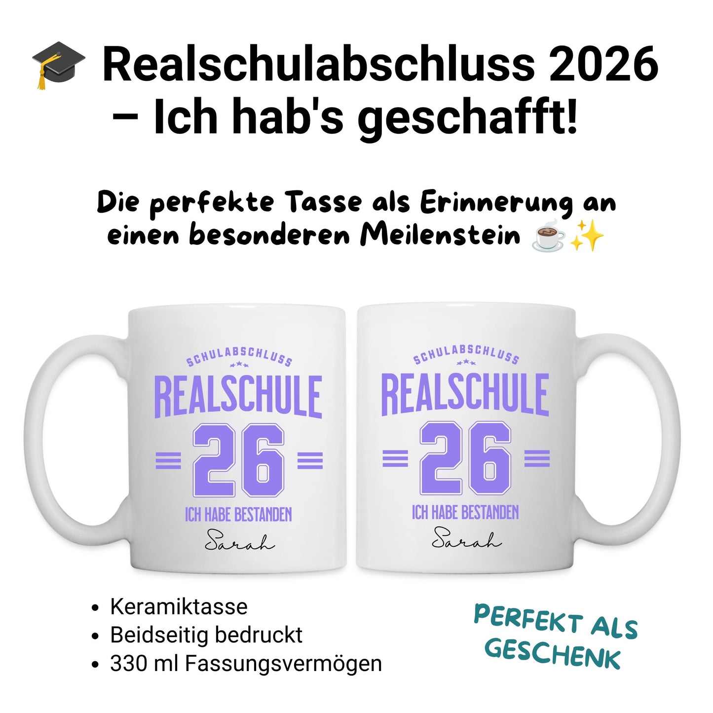 Realschulabschluss Tasse 2026 personalisiert mit Name - Geschenk Mittlere Reife