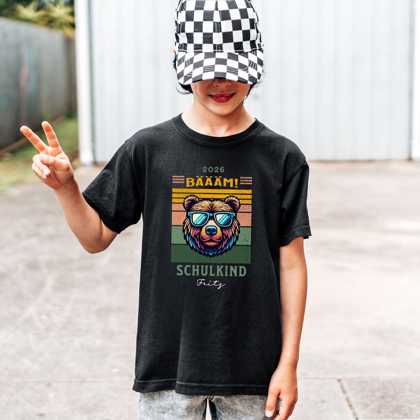 Schulkind Bär T-Shirt personalisiert mit Name und Schuljahr – BÄÄÄM Schulkind Shirt