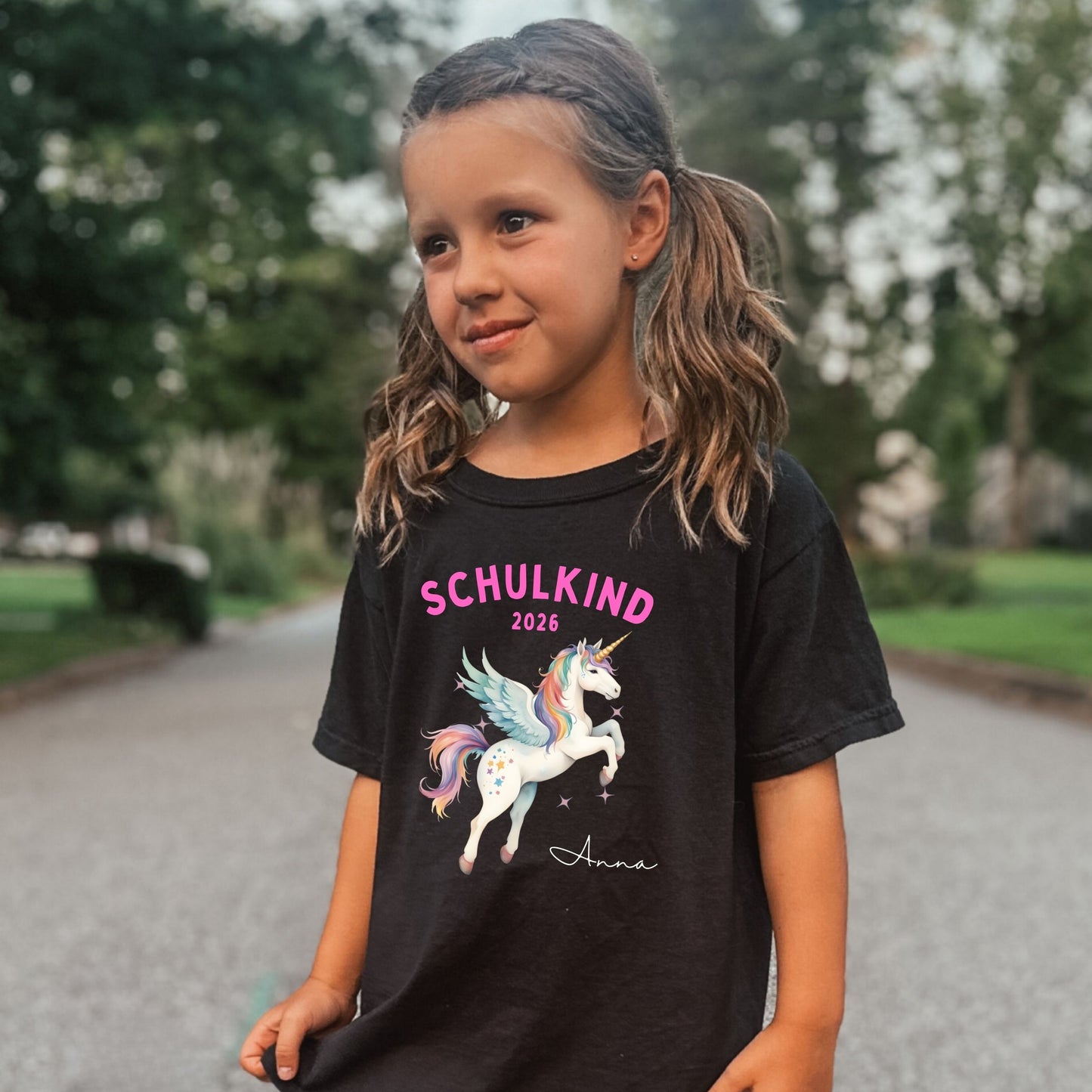 Einhorn Schulkind T-Shirt mit Name & Schuljahr