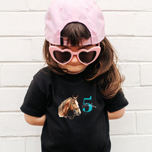Pferde Geburtstagsshirt für Kinder personalisiert mit Name & Zahl - Ansicht 2