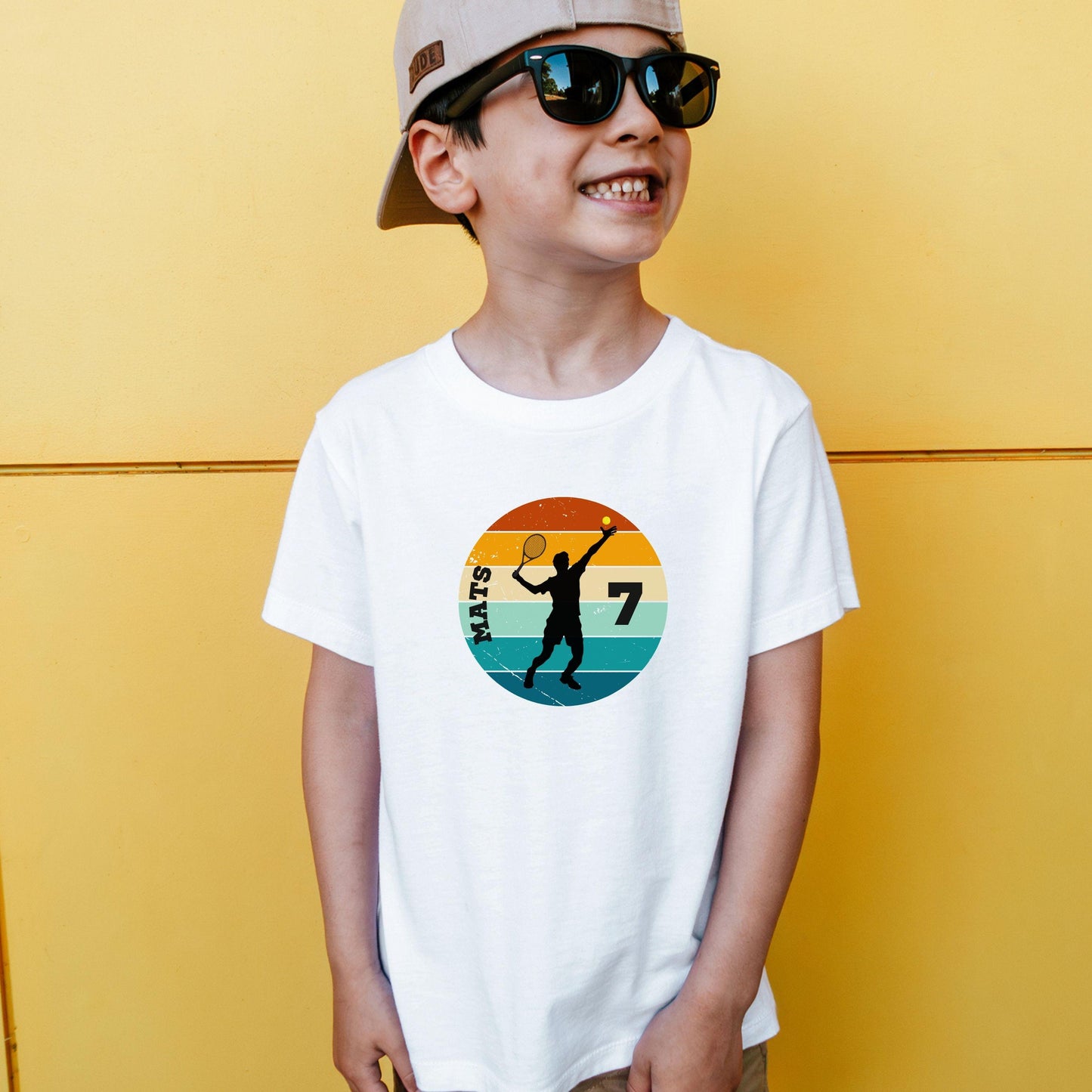 Tennis Shirt für Kinder - personalisiert mit Name & Zahl - Tennisspieler Geburtstagsshirt - auch für Erwachsene