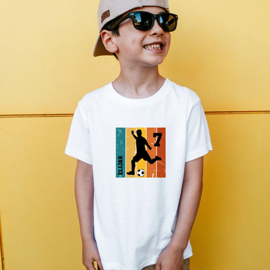 Fußball Geburtstag Shirt Kinder Retro-Design – personalisiert mit Name & Zahl - Ansicht 2