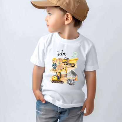 Baustelle Shirt für Jungen und Mädchen - personalisiert mit Name & Zahl - Bagger und Kipplaster - Ansicht 3