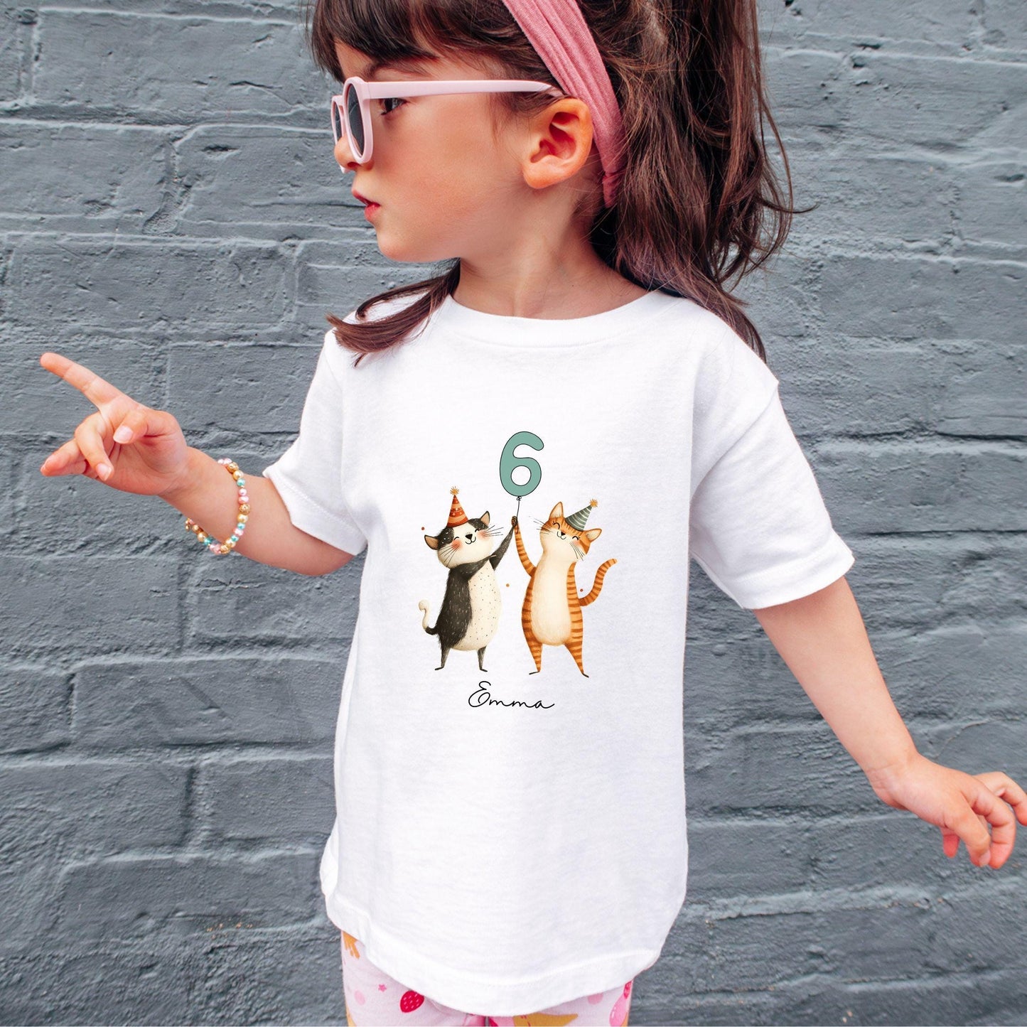 Katze Geburtstagsshirt für Kinder – personalisiert mit Name & Zahl