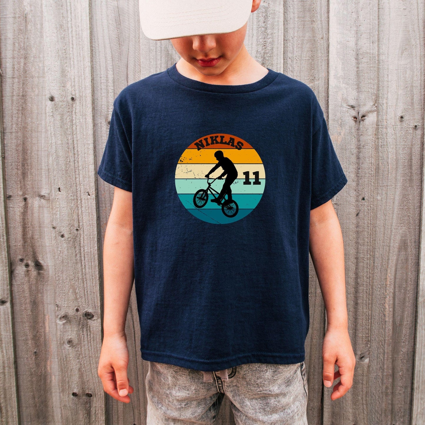 BMX Biker Geburtstagsshirt Kinder – personalisiert mit Name & Zahl - auch für Erwachsene