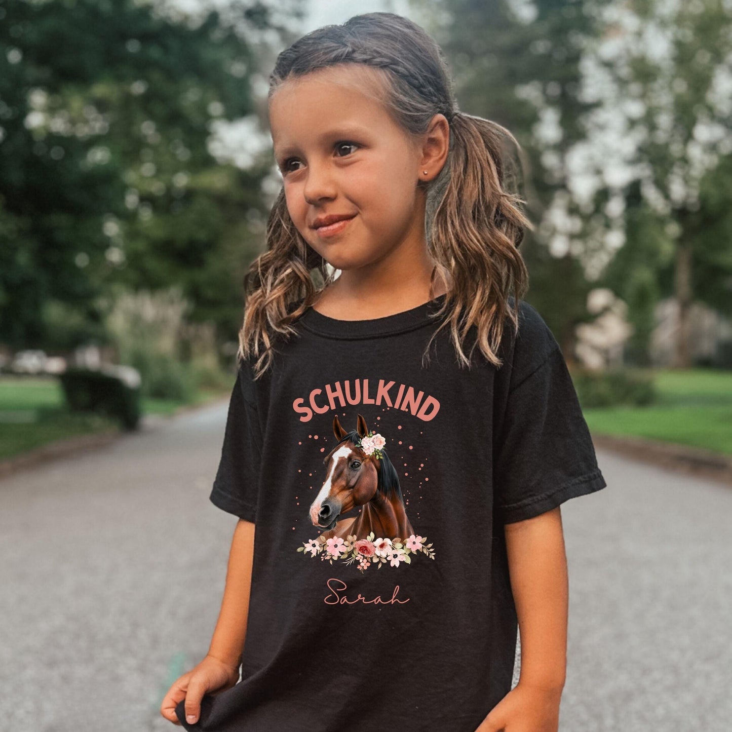 Pferd Schulkind T-Shirt – personalisiert mit Name