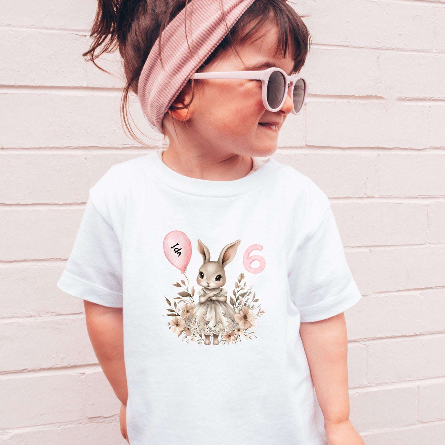 Hase Geburtstagsshirt mit Name & Zahl - Personalisiertes Kinder T-Shirt Mädchen