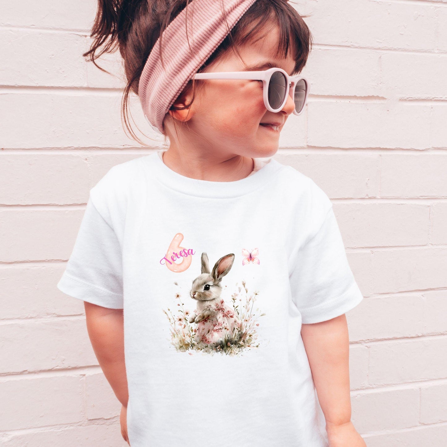Häschen Geburtstagsshirt mit Name & Zahl - Personalisiertes Kinder Hase T-Shirt für Mädchen