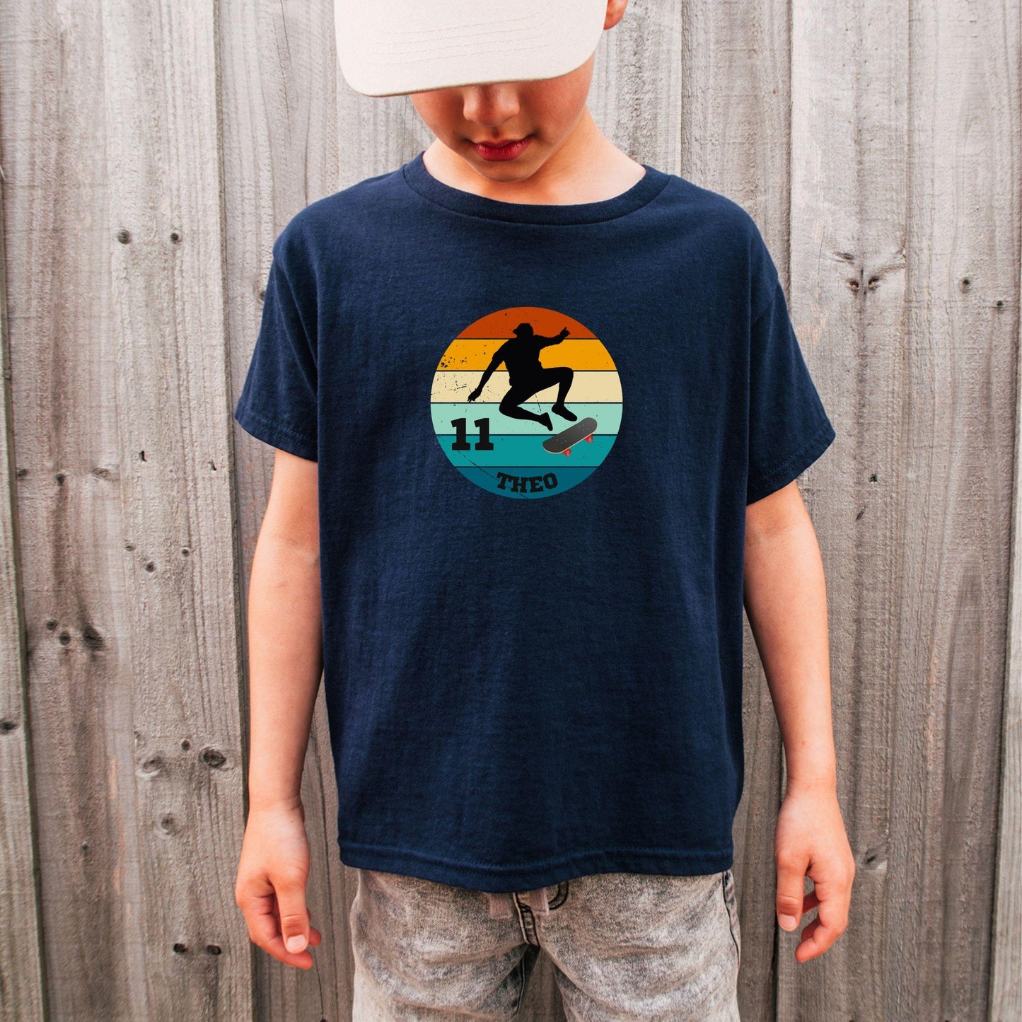 Skateboard Geburtstagsshirt für Kinder - personalisiert mit Name & Zahl - Skater Shirt  - auch für Erwachsene