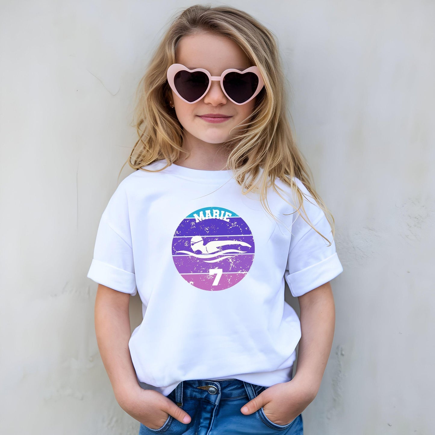 Schwimmen Shirt für Mädchen - Personalisiert mit Name & Zahl - auch für Erwachsene