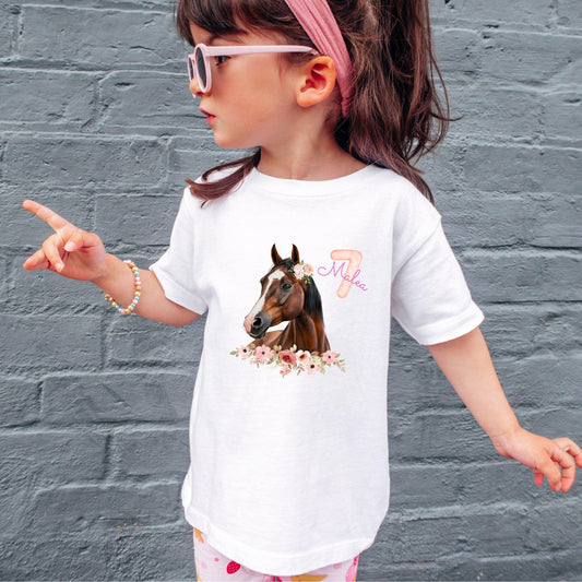 Pferde T-Shirt – personalisiert mit Name & Zahl - Geschenk Pferd Geburtstag