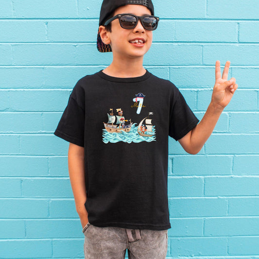 Piraten Shirt für Kinder - personalisiert mit Name & Zahl - Seeräuber Geburtstagsshirt - Ansicht 2