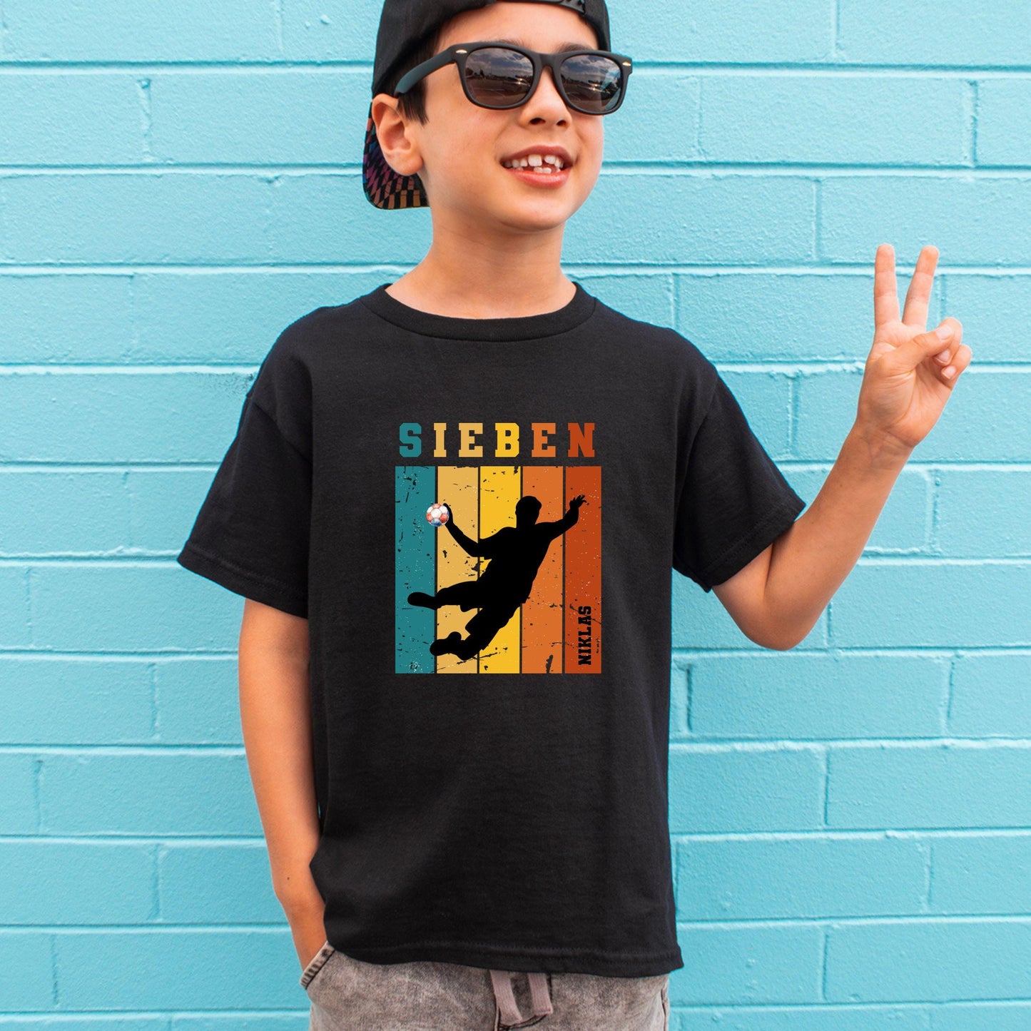 Handball Geburtstagsshirt für Kinder - personalisiert mit Name & Zahl - Handballer Shirt - auch für Erwachsene