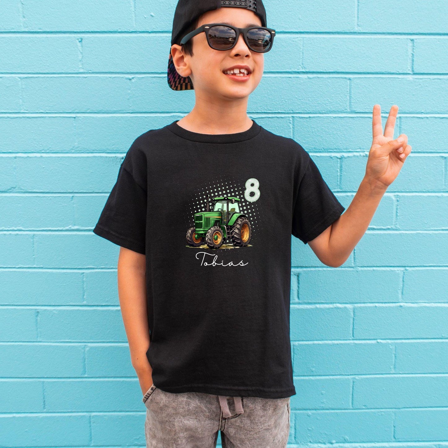 Traktor Shirt für Kinder - personalisiert mit Name & Zahl - Trecker Geburtstagsshirt für Mini-Landwirte