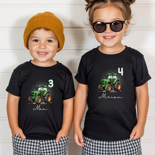 Traktor Shirt für Kinder - personalisiert mit Name & Zahl - Trecker Geburtstagsshirt für Mini-Landwirte