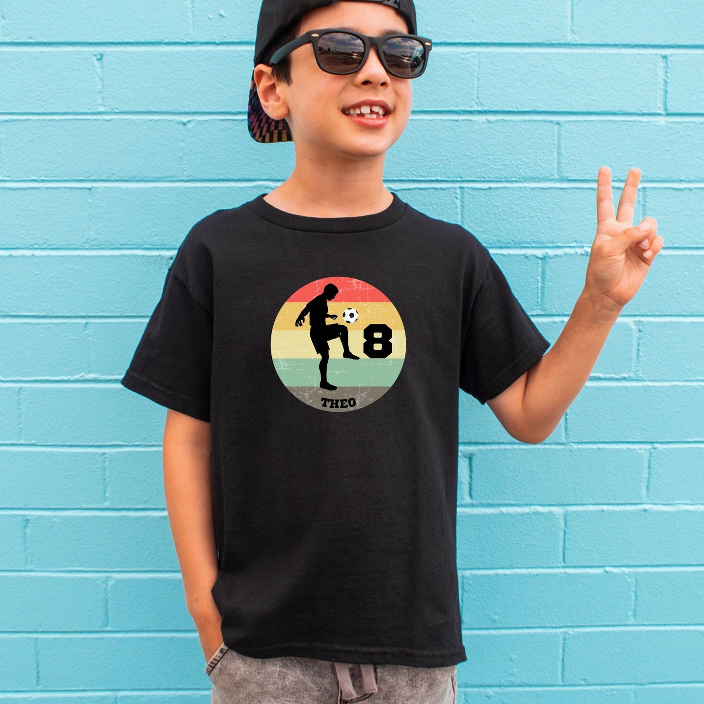 Fußball Retro Geburtstag Shirt Junge – personalisiert mit Name & Zahl - auch für Erwachsene