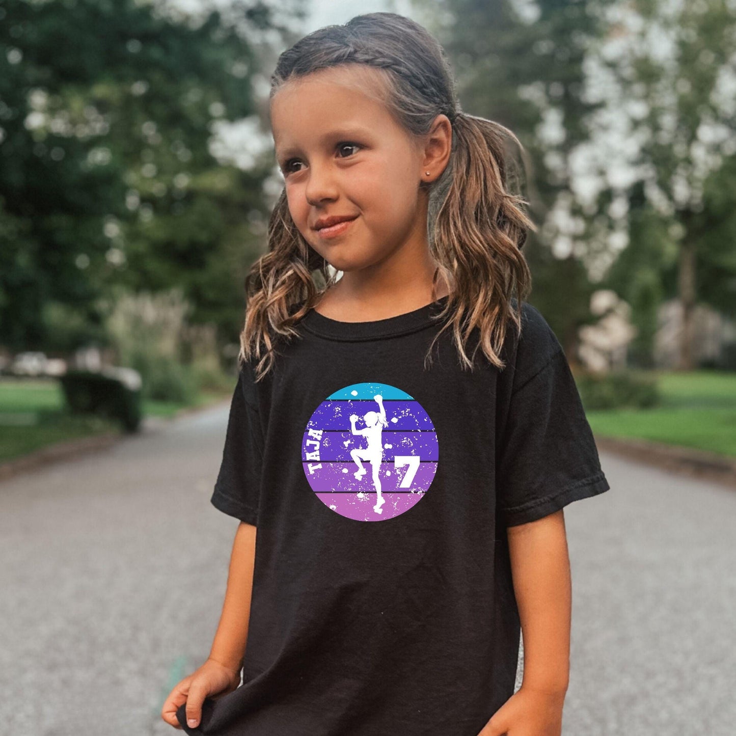 Bouldern Shirt für Mädchen - personalisiert mit Name & Zahl - auch für Erwachsene
