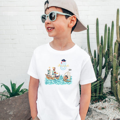 Piraten Shirt für Kinder - personalisiert mit Name & Zahl - Seeräuber Geburtstagsshirt - Ansicht 1
