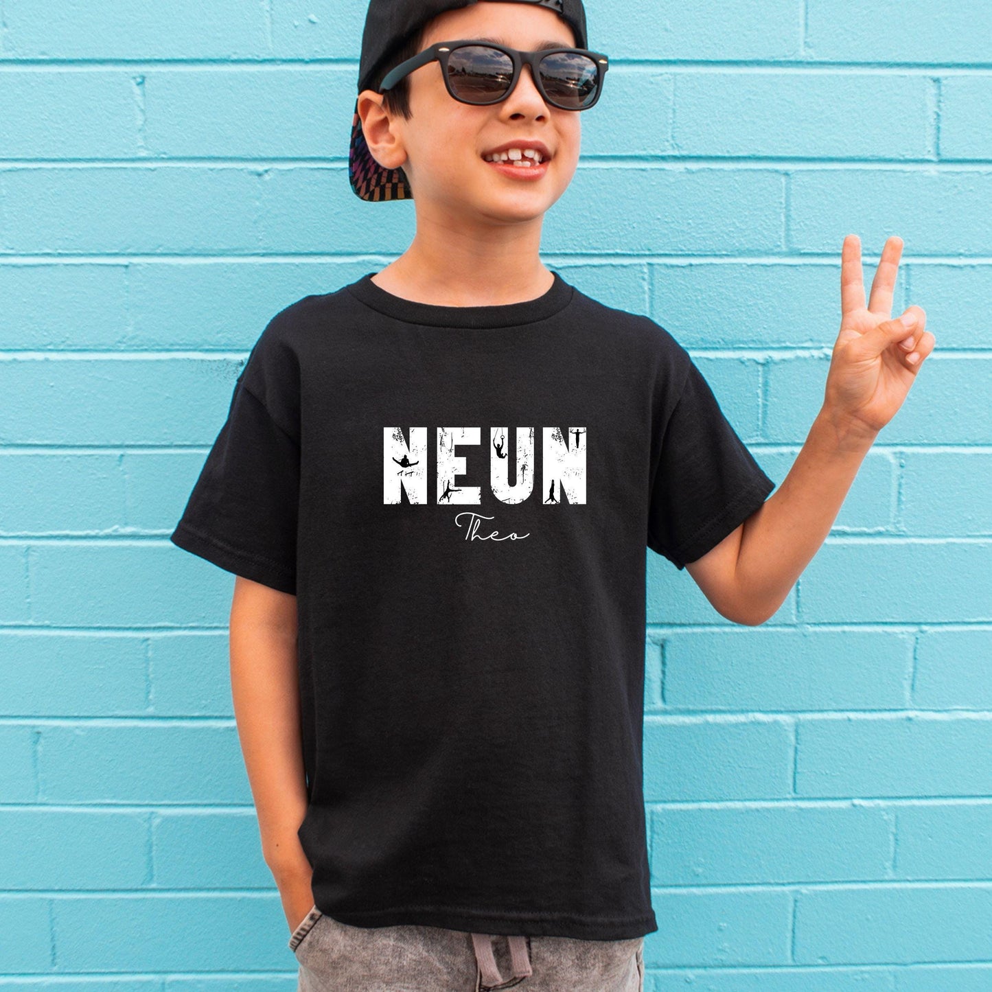 Turnen Geburtstagsshirt für Jungen und Mädchen - personalisiert mit Name & Zahl - auch für Erwachsene