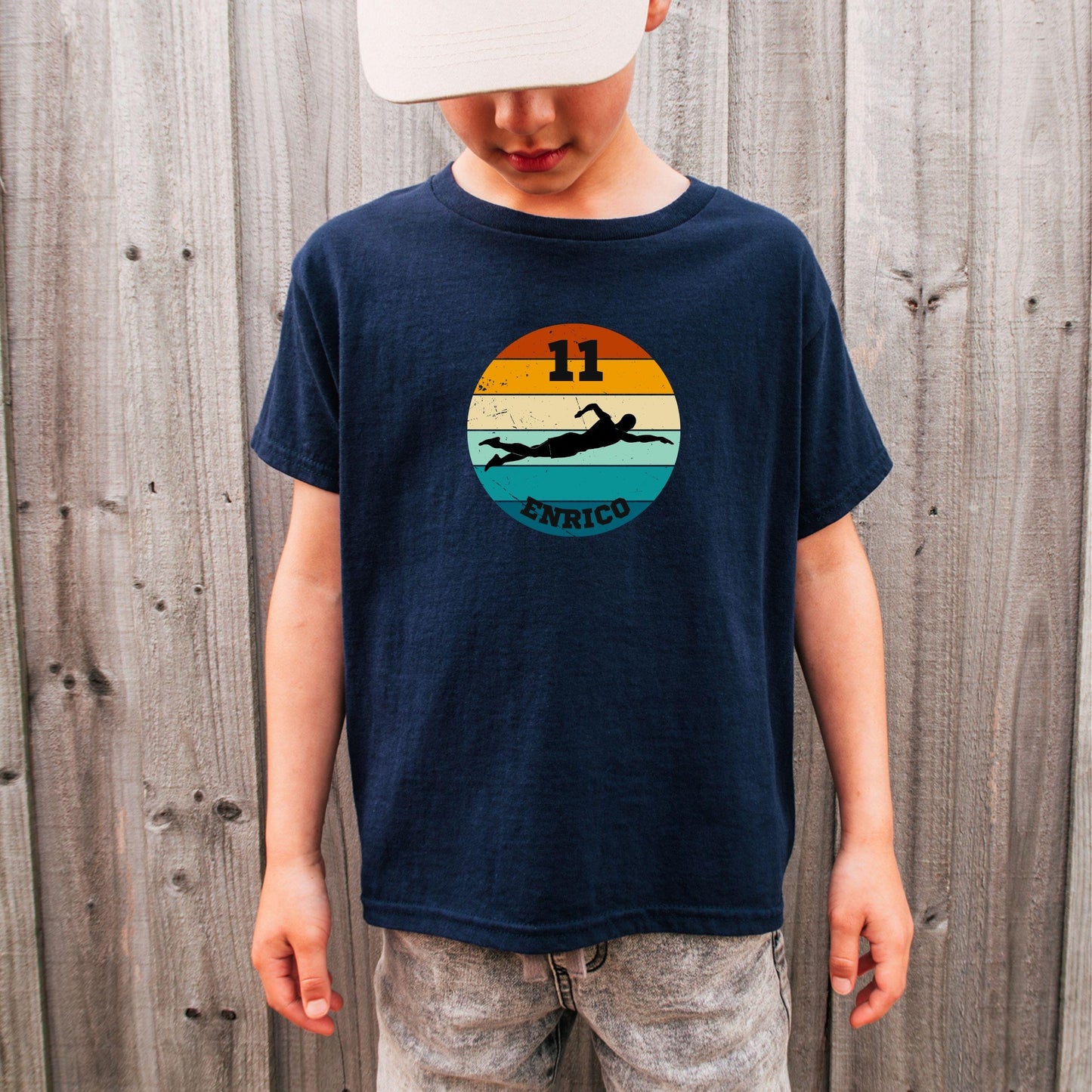 Schwimmen Shirt für Kinder - personalisiert mit Name & Zahl - auch für Erwachsene