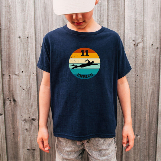 Schwimmen Shirt für Kinder - personalisiert mit Name & Zahl - auch für Erwachsene