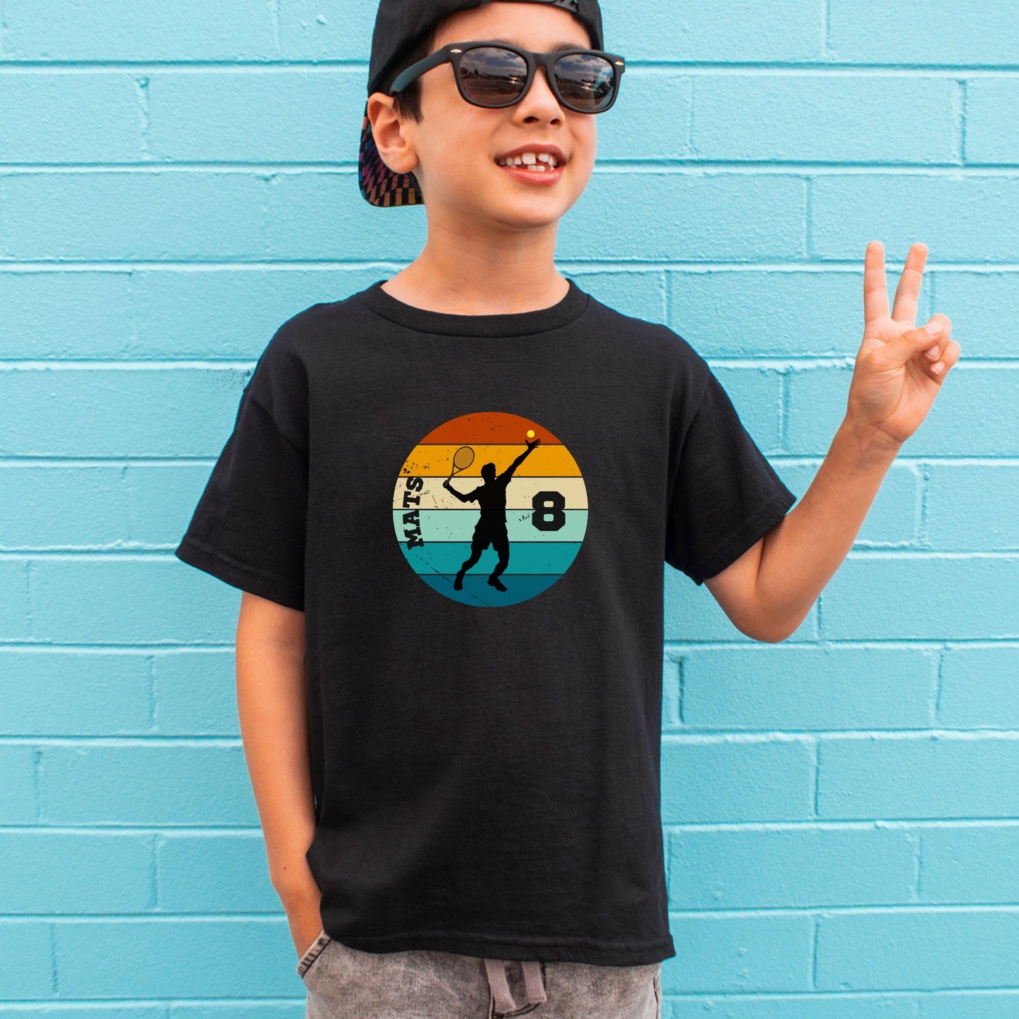 Tennis Shirt für Kinder - personalisiert mit Name & Zahl - Tennisspieler Geburtstagsshirt - auch für Erwachsene