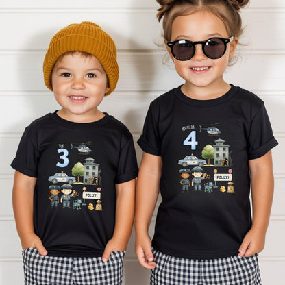 Polizei Geburtstagsshirt Kinder personalisiert mit Name & Zahl - Ansicht 1