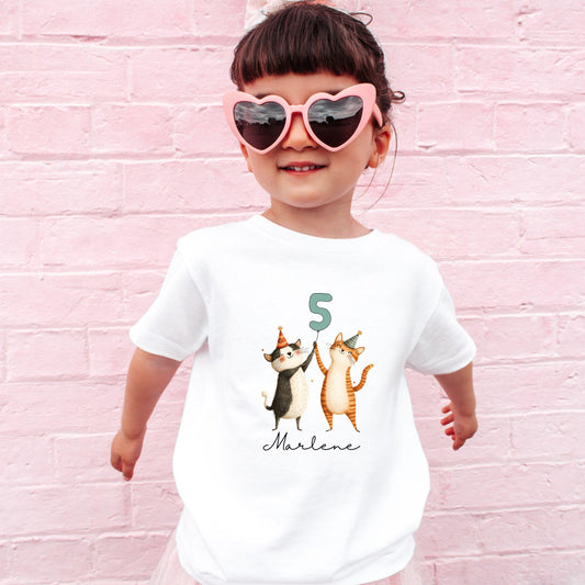 Katze Geburtstagsshirt für Kinder – personalisiert mit Name & Zahl