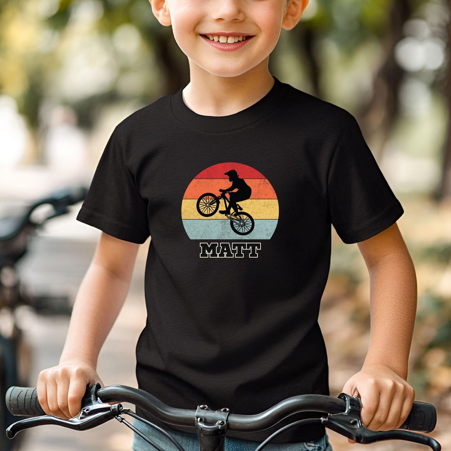 Mountainbike Fahrrad Shirt für Kinder – personalisiert mit Name – Downhill MTB Geburtstagsshirt - auch für Erwachsene