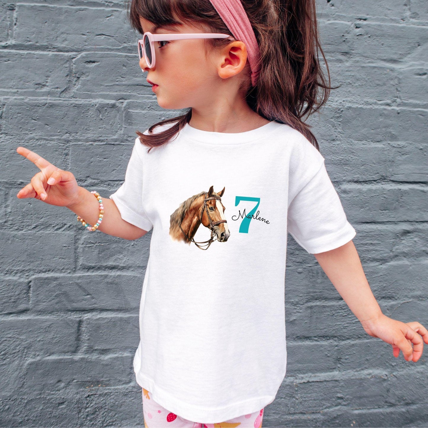 Pferde Geburtstagsshirt für Kinder personalisiert mit Name & Zahl