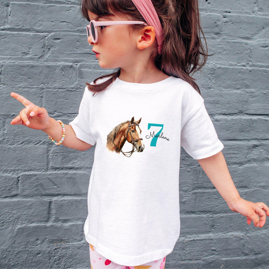 Pferde Geburtstagsshirt für Kinder personalisiert mit Name & Zahl
