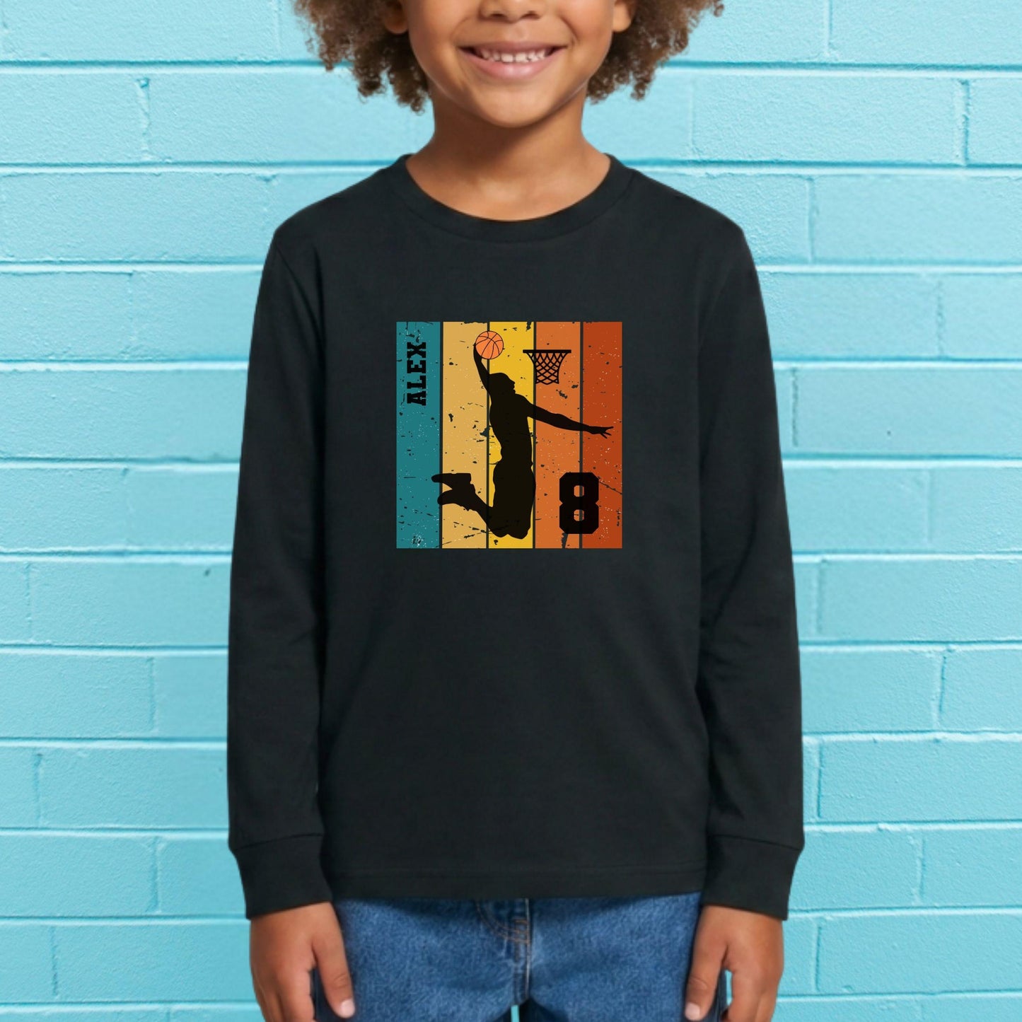 Basketball Langarm Shirt Kinder personalisiert – Name & Zahl