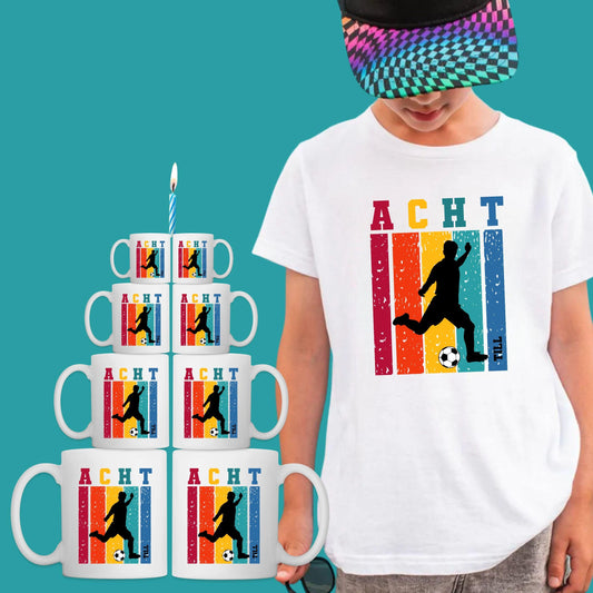 Fußball Geschenk-Set zum Geburtstag - Shirt und Tasse - personalisiert mit Name & Zahl