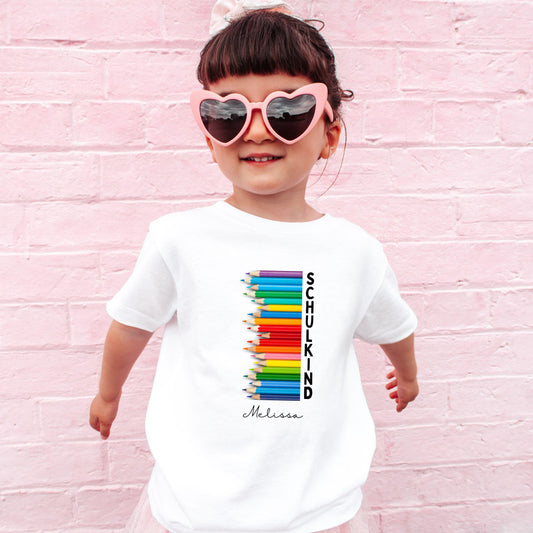 Einschulung Shirt Schulkind Buntstifte - personalisiert mit Name