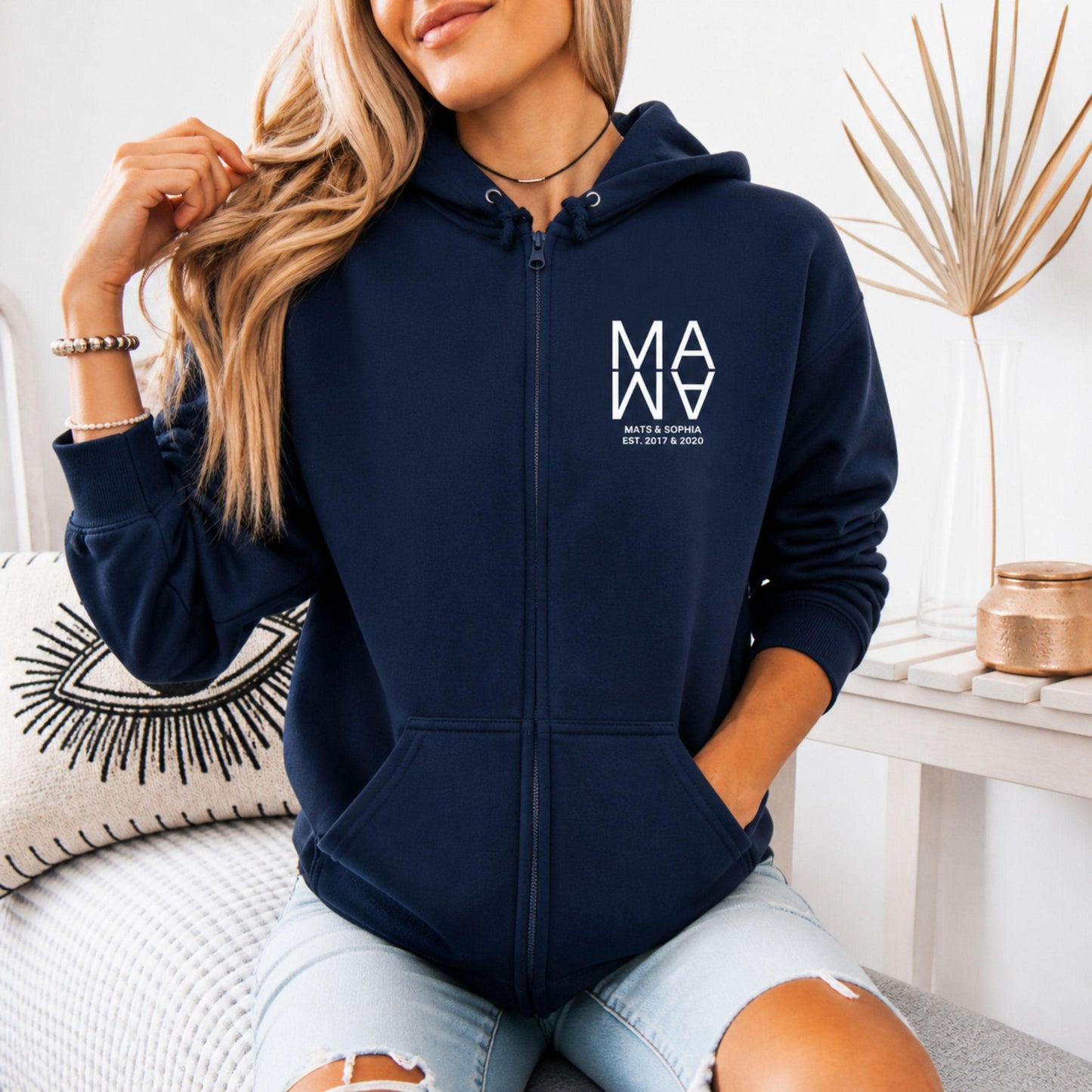 Mama Sweatjacke Zip Hoodie- Personalisiert mit Kindernamen und Geburtsjahr